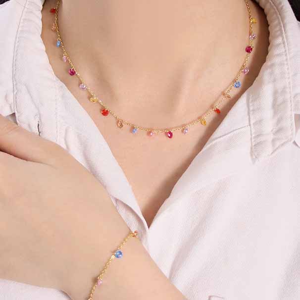 Beautiful Colorful Round CZ 925 Sterling Silver Necklace