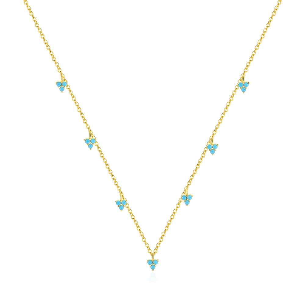 Geometric Shape Triangular Turquoise Natural Stone 925 Sterling Silver Necklace