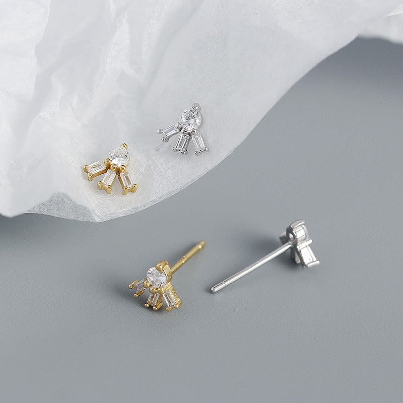 Simple CZ Sunshine 925 Sterling Silver Stud Earrings