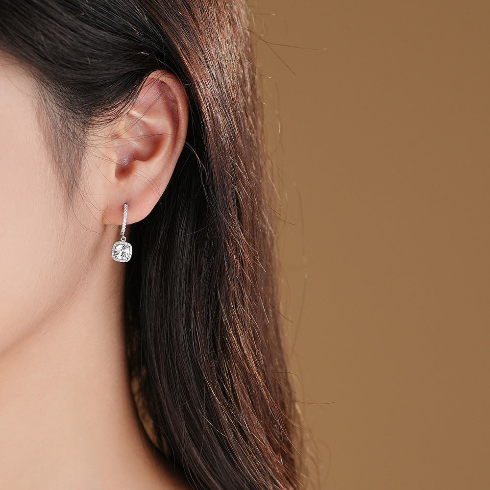 Geometry Classic Radiant Cubic Zirconia 925 Sterling Silver Adjustable Ring Necklace Earrings