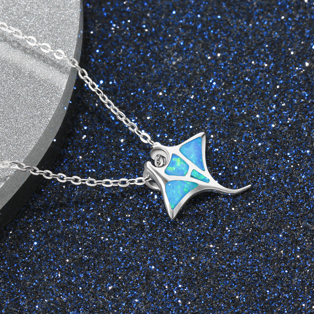 Blue Synthetic Opal Shark Animal Pendant on a 925 Sterling Silver Necklace
