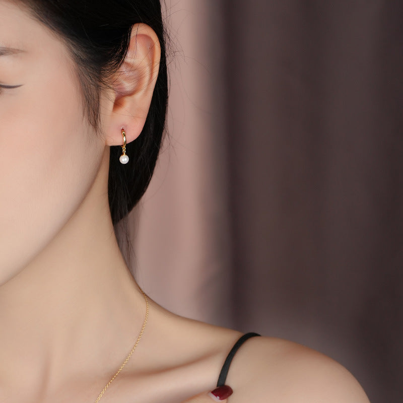 Elegant Fashion Women Light Luxury Style S925 Sterling Silver Pearls Hoop Earrings