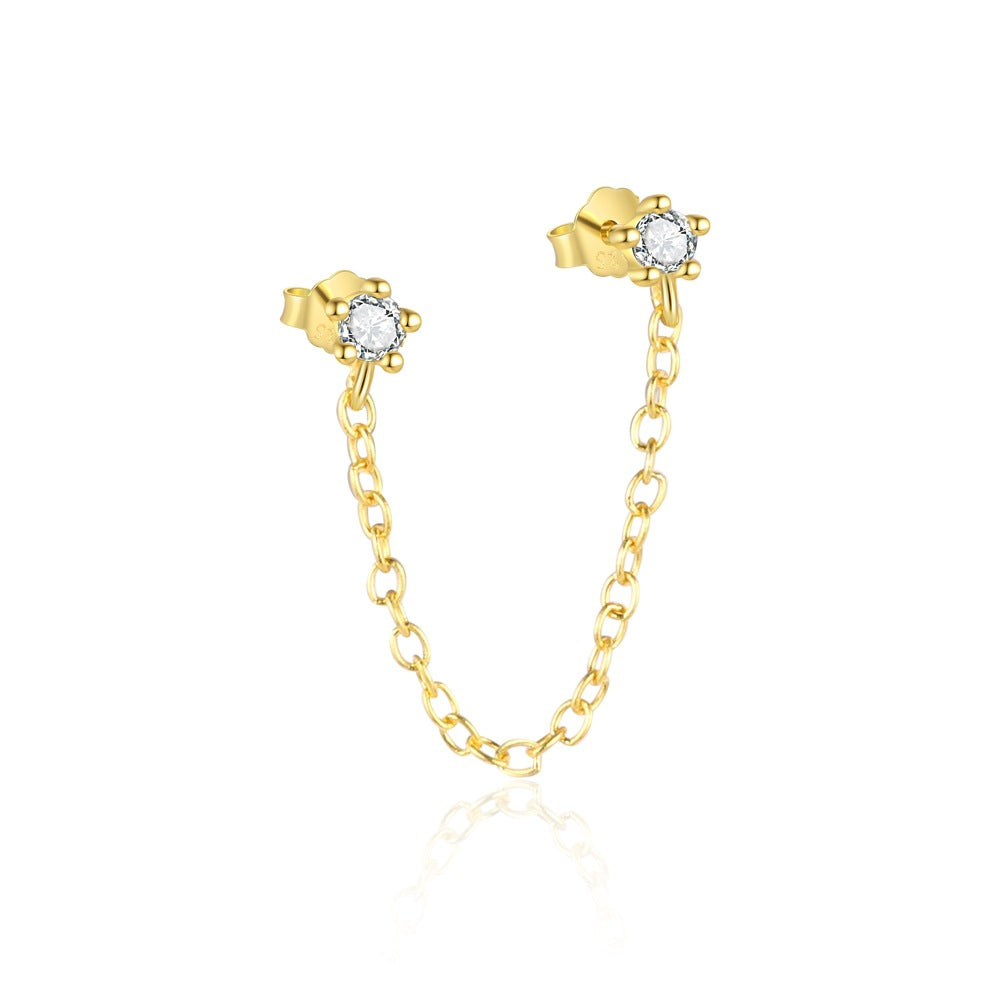 Party Golden Shining CZ Star 925 Sterling Silver Stud Earrings