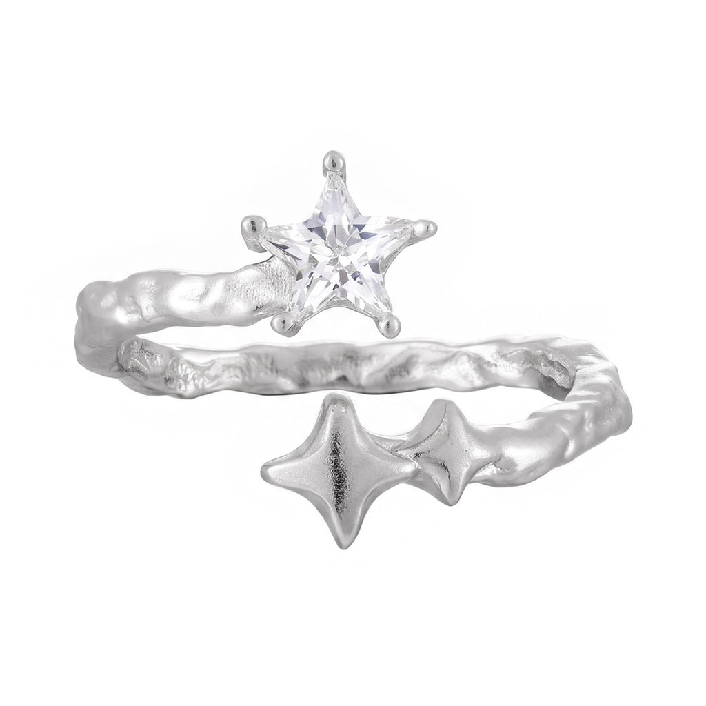 Asymmetrical Star White Gold Tone 925 Sterling Silver Fashion Open Ring