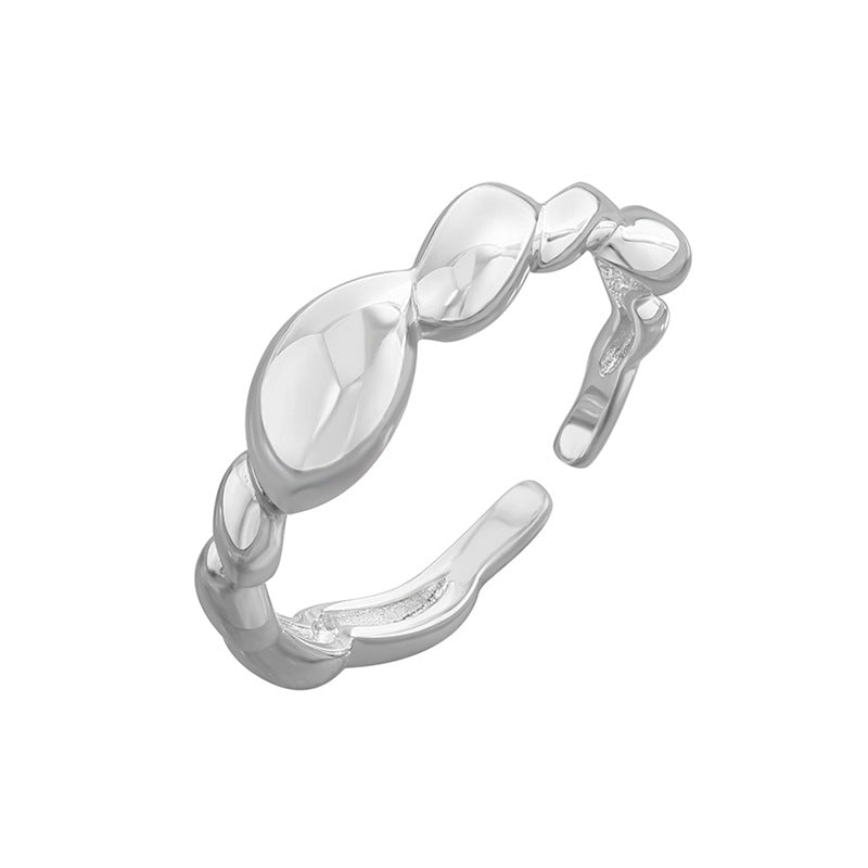 Twisted Rope Design Pure Silver Adjustable Ring S925 Sterling Silver Elegant Minimalist Geometric Style for Women Gift Party Office Daily Wear