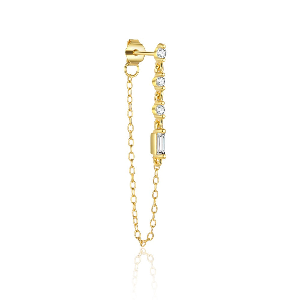 Elegant Shining Baguette Gold 925 Sterling Silver Dangling Earrings Necklace Bracelet Adjustable Ring
