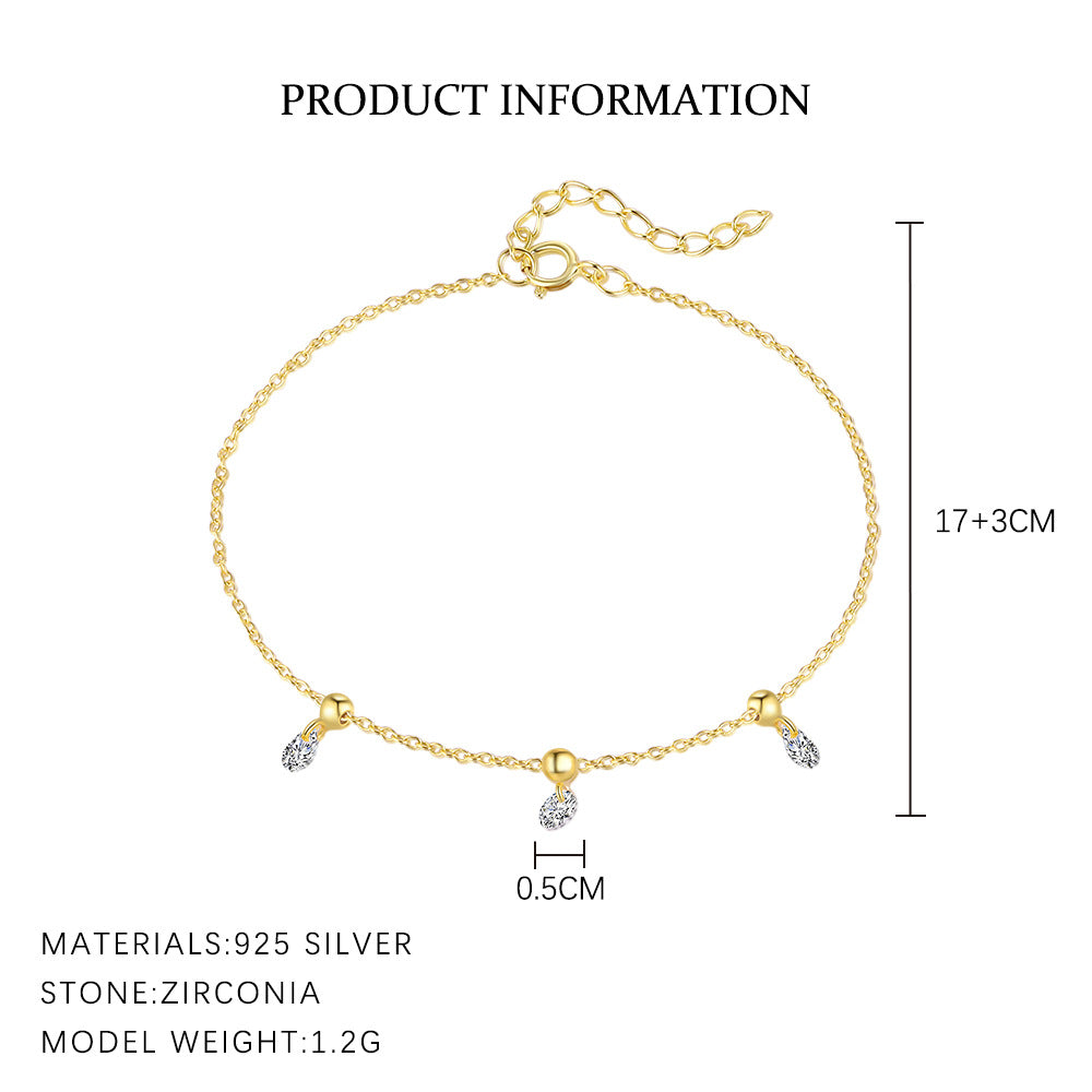 Simple White CZ Geometry Oval Waterdrop Star 925 Sterling Silver Bracelet