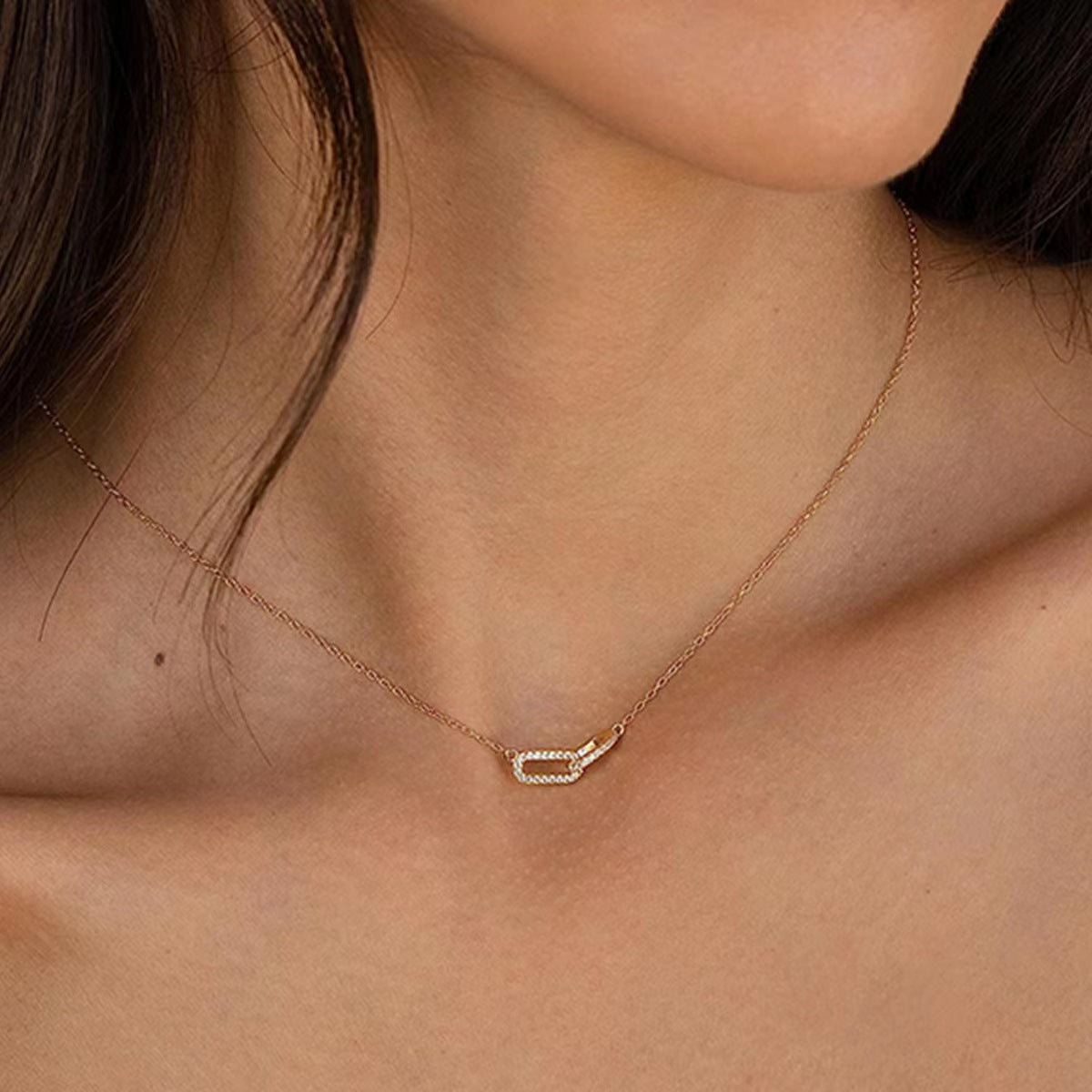 Friend's Simple CZ Double Ellipse Circles 925 Sterling Silver Necklace