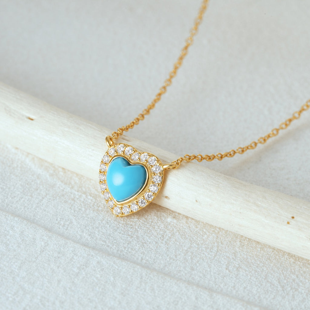 Heart Shaped Turquoise Cubic Zirconia  925 Sterling Silver Necklace