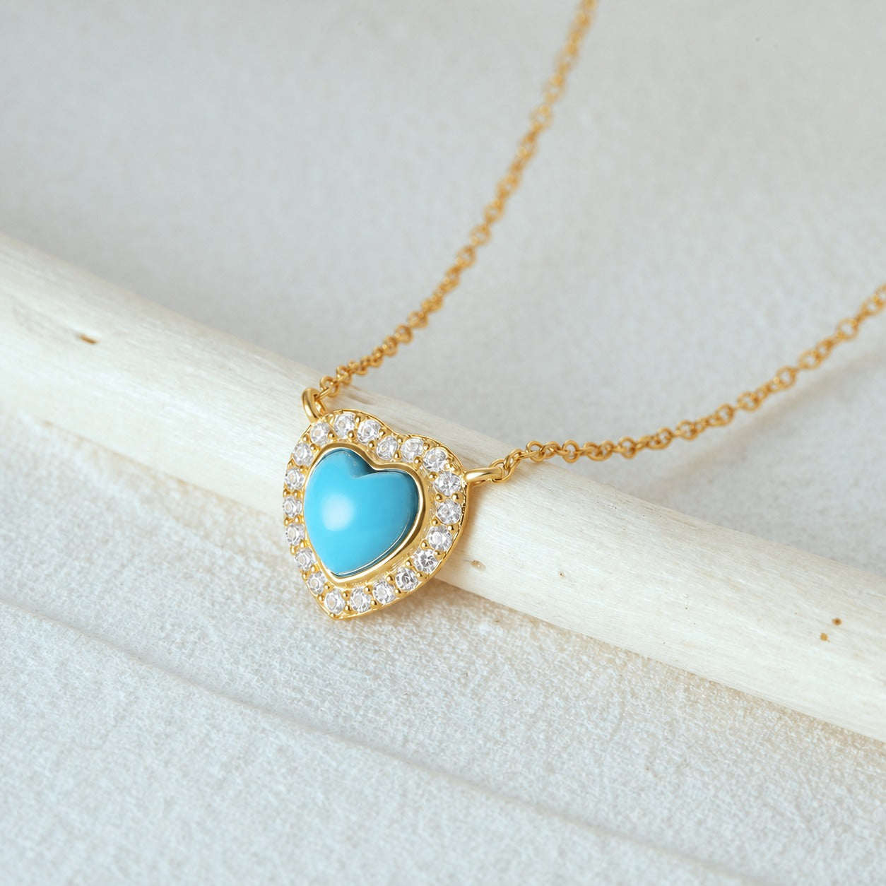 Heart Shaped Turquoise Cubic Zirconia  925 Sterling Silver Necklace