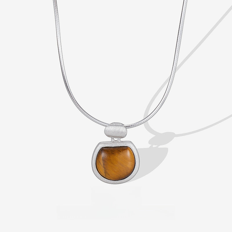 Tiger Eye and Shell S925 Sterling Silver Dual-Sided Pendant Necklace