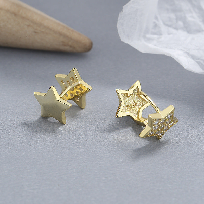 Double Layer Star Shaped Cubic Zirconia 925 Sterling Silver Women's Stud Earrings