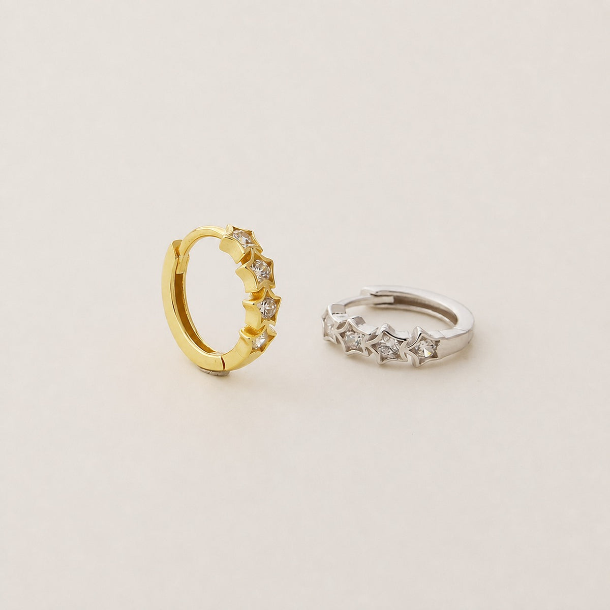 Star Shape Cubic Zirconia  925 Sterling Silver Hoop Huggie Earrings