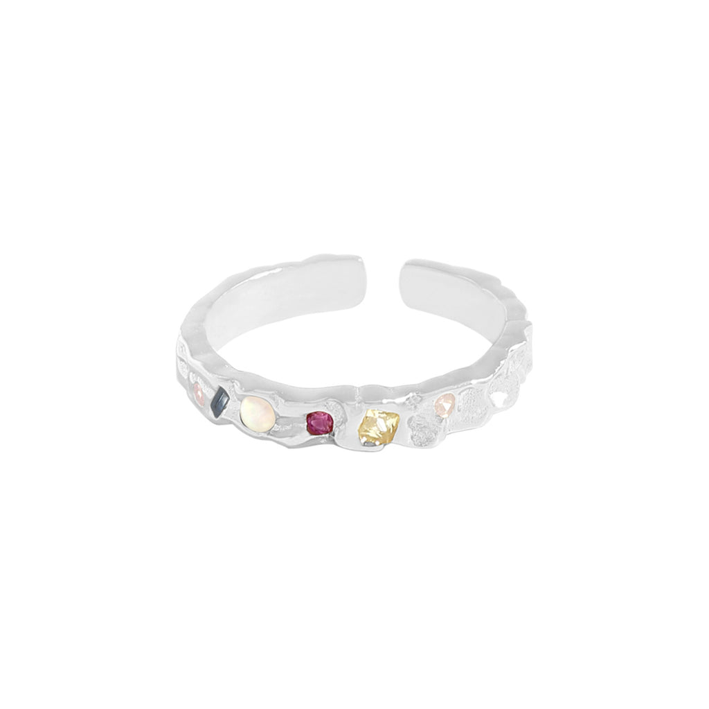Modern Irregular Colorful CZ 925 Sterling Silver Adjustable Ring