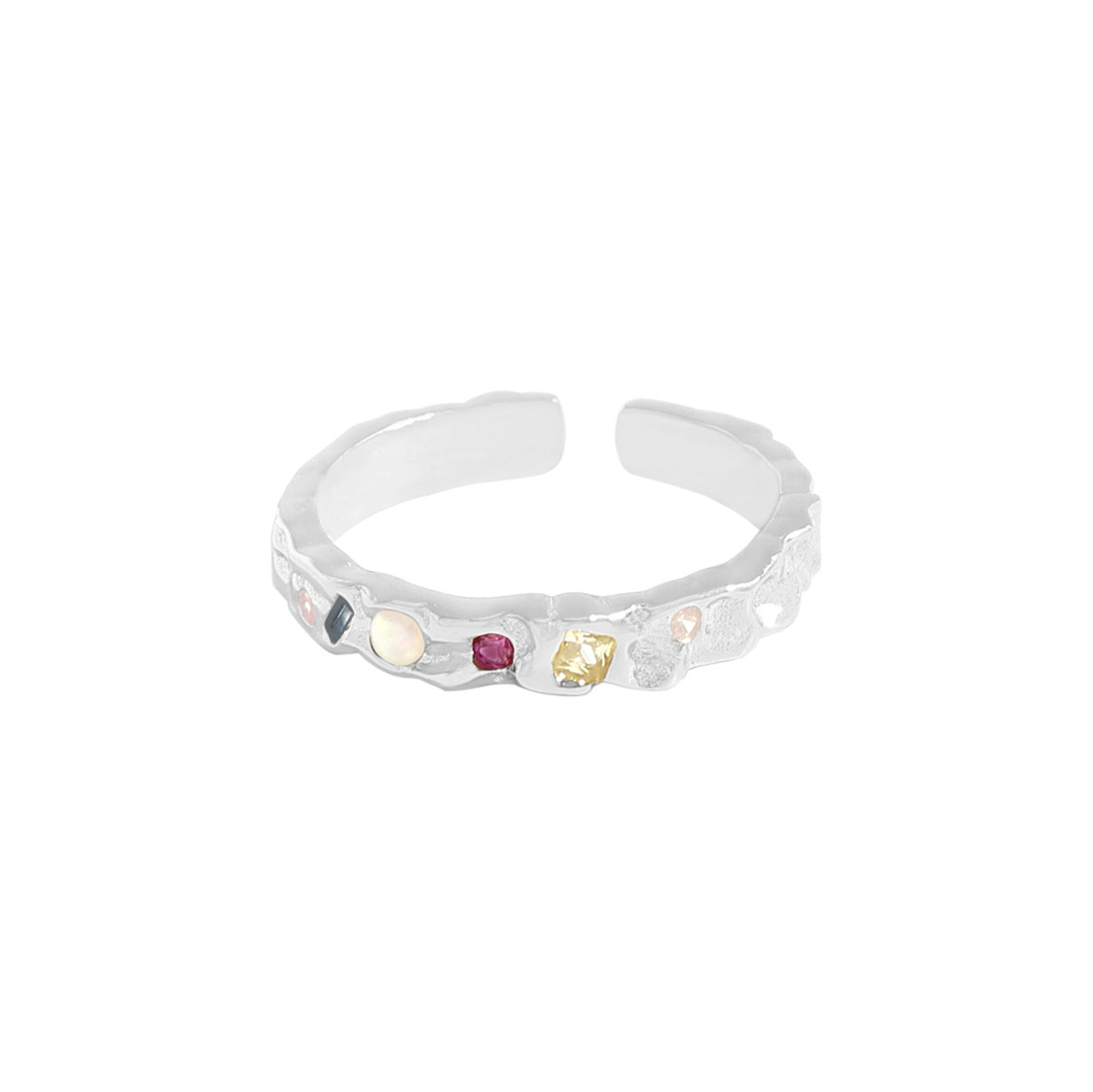 Modern Irregular Colorful CZ 925 Sterling Silver Adjustable Ring