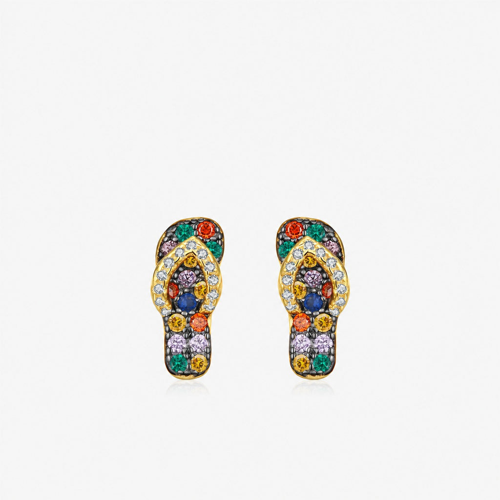 Colorful Skateboard Style Cubic Zirconia Gold Plated 925 Sterling Silver Earrings