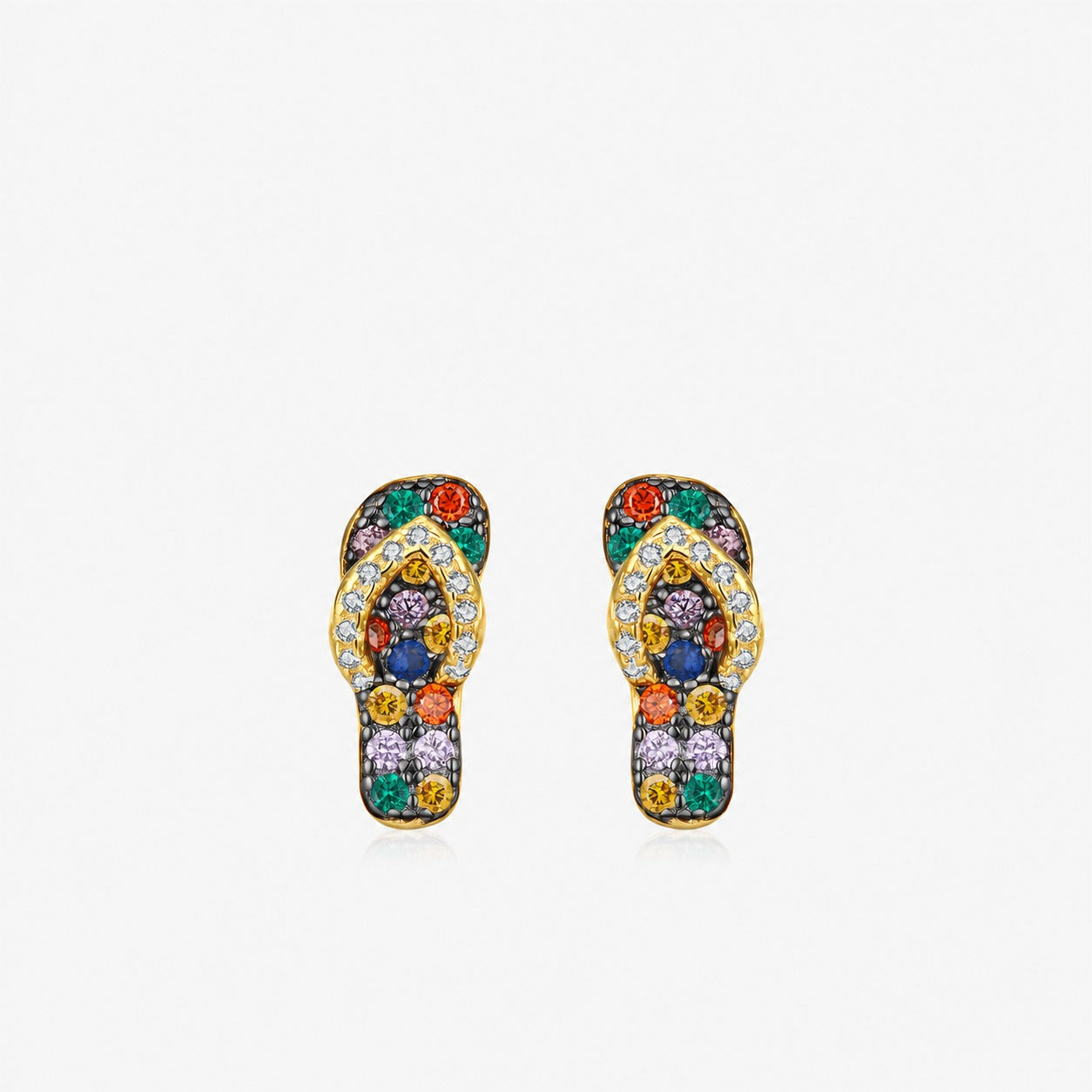 Colorful Skateboard Style Cubic Zirconia Gold Plated 925 Sterling Silver Earrings