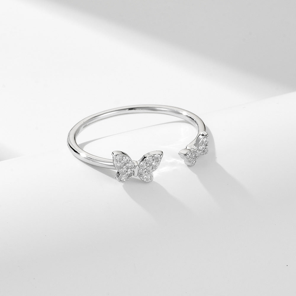 Holiday CZ Large Small Butterflies 925 Sterling Silver Adjustable Ring