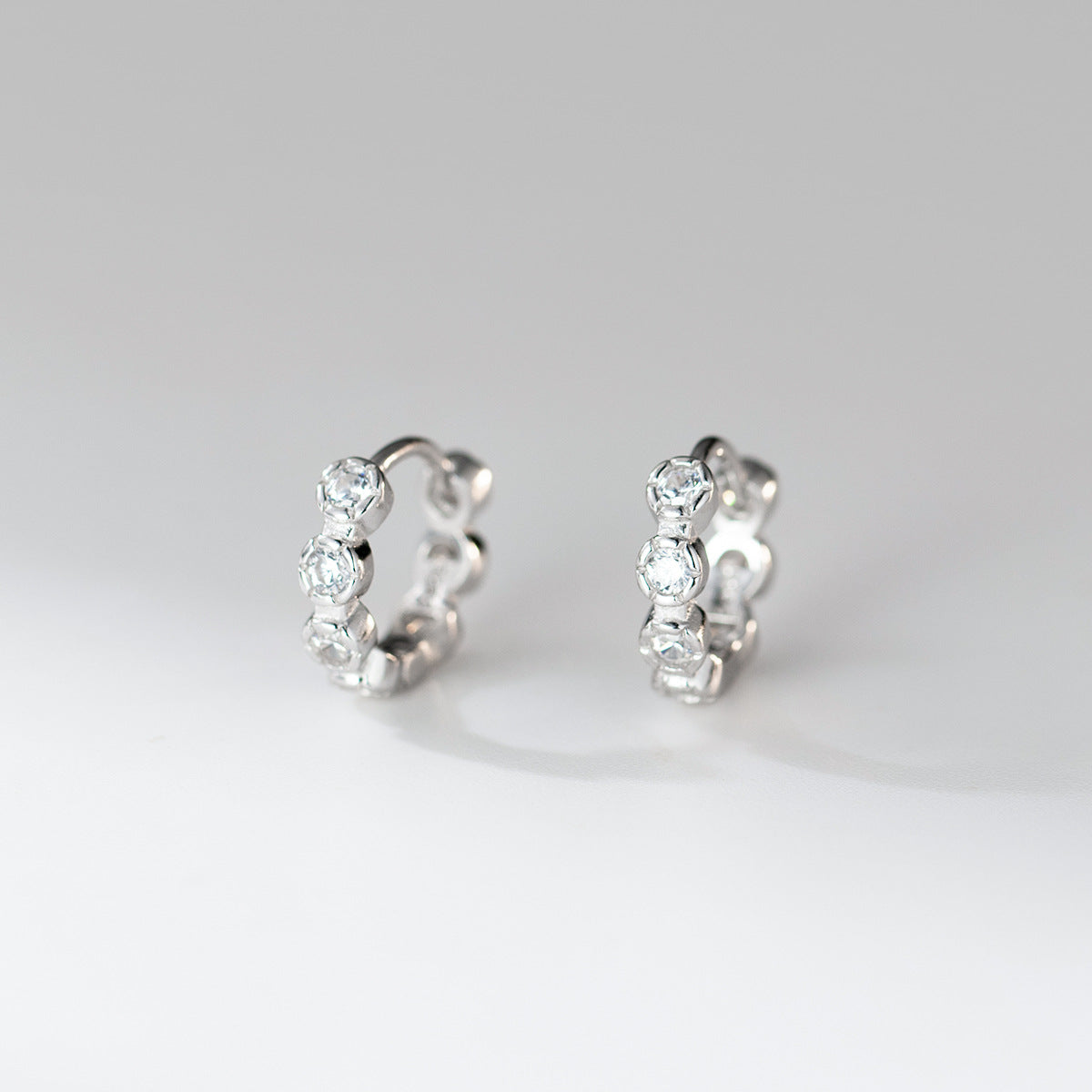 Cubic Zirconia Round Bezel Set Huggie Hoop Earrings In 925 Sterling Silver With Silver Or Yellow Gold Finish Minimalist Shining Elegant Fashion Earrings