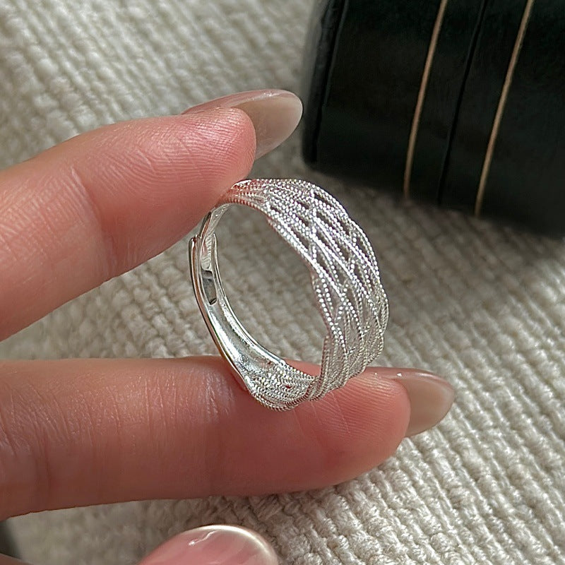 Irregular Crisscross Mesh Lattice 925 Sterling Silver OpenRing