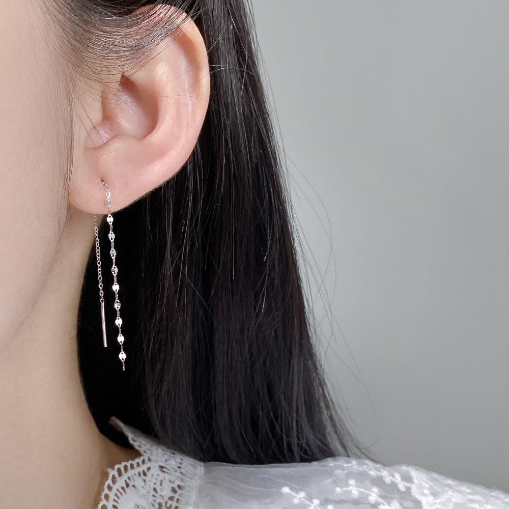 Minimalist Chain Threader S925 Sterling Silver Long Tassel Ear Line Drop Earrings