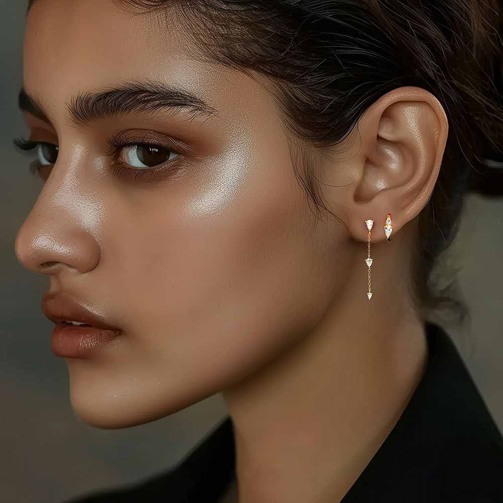Fashion Golden CZ Tree Branch 925 Sterling Silver Stud Hoop Dangling Earrings Set