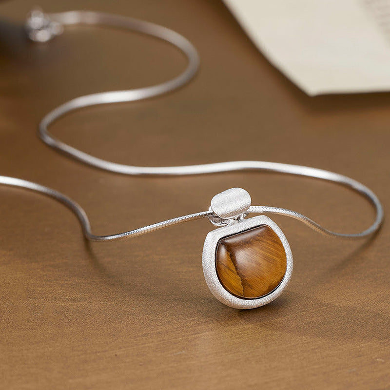 Tiger Eye and Shell S925 Sterling Silver Dual-Sided Pendant Necklace