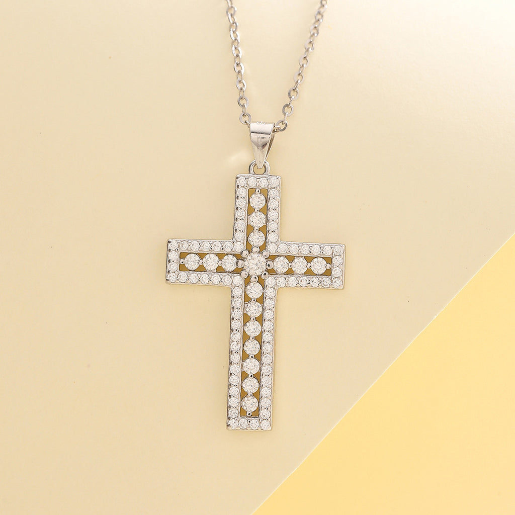 Cross Necklace with Moissanite Pendant  Minimalist 925 Sterling Silver Necklace