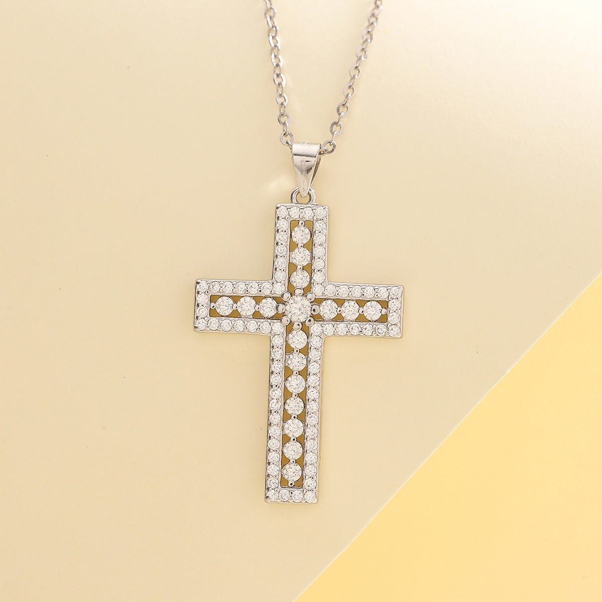 Cross Necklace with Moissanite Pendant  Minimalist 925 Sterling Silver Necklace