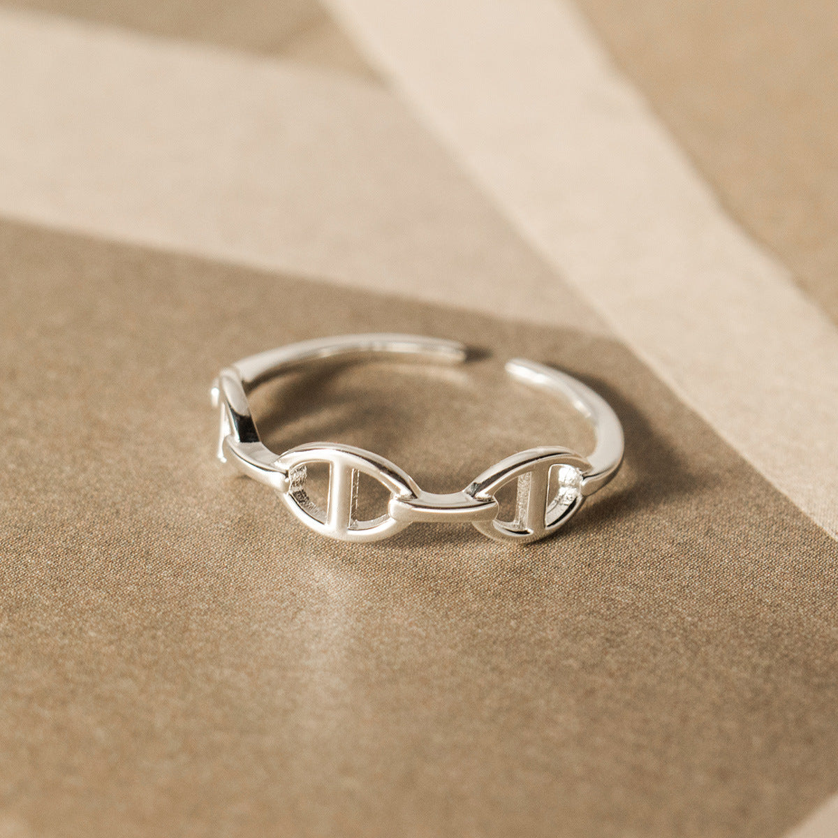 Pure Metal Geometric Hollow Chain Link Silver S925 Adjustable Pig Nose Chain Ring