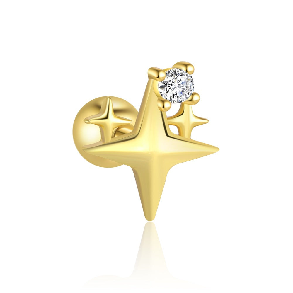 Women Casual Four Pointed Star 925 Sterling Silver Necklace Earring (Single)