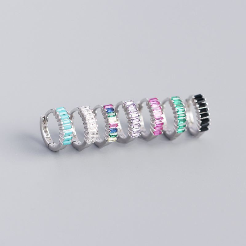 Geometry Rectangle CZ Circle 925 Sterling Silver Hoop Earrings