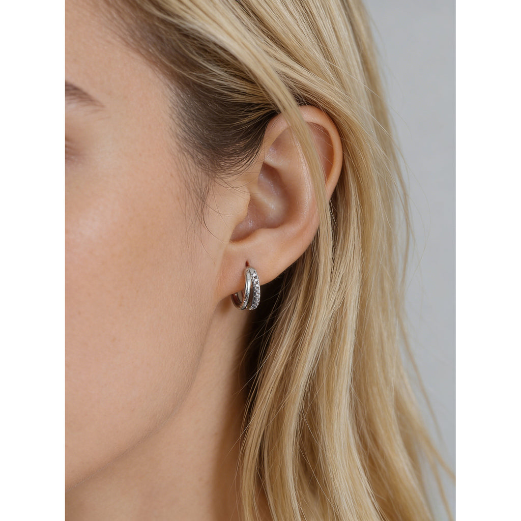 Double Circle Geometric Cubic Zirconia  Affordable Luxury  Versatile 925 Sterling Silver Earrings