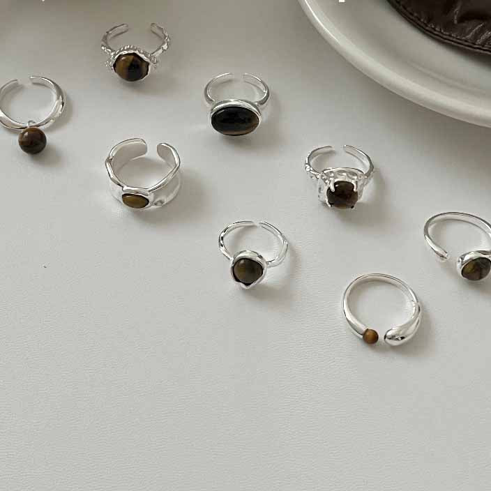 Classic Irregular Natural Amber 925 Sterling Silver Adjustable Ring
