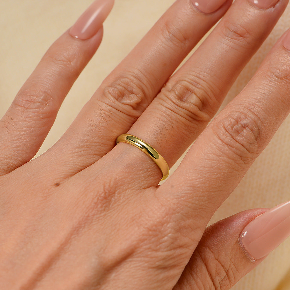 Women Fashion Smooth Finish Elegant Minimalist Geometric Design Yellow Gold Plated 925 Sterling Silver Band Ring