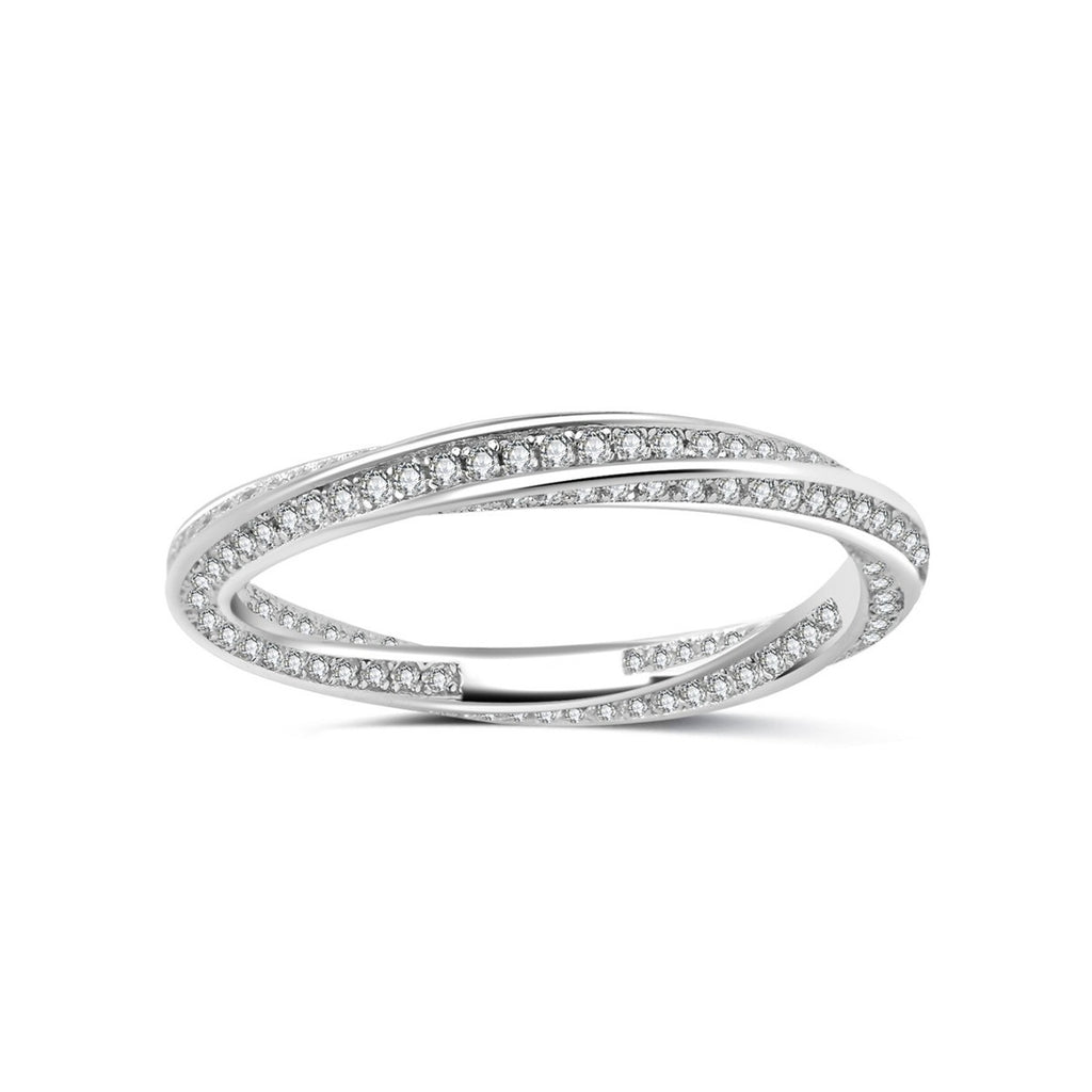White Moissanite Geometric Mobius Knot 925 Sterling Silver Ring