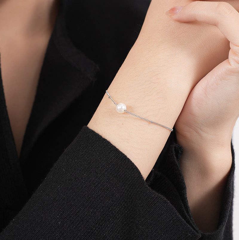 Fashion Elegant Women Casual Geometric Design Shell Pearl 925 Sterling Silver Adjustable Bracelet