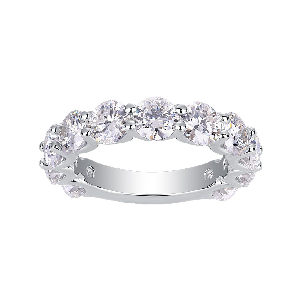 Moissanite Round Cut Shared Prong 925 Sterling Silver Band Ring