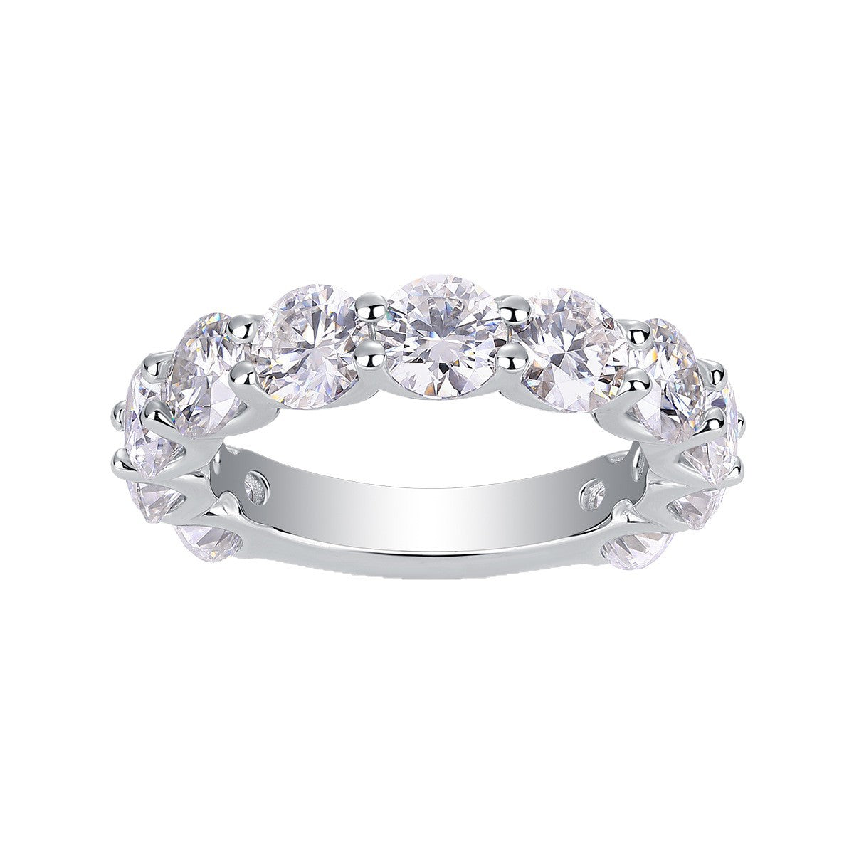 Moissanite Round Cut Shared Prong 925 Sterling Silver Band Ring