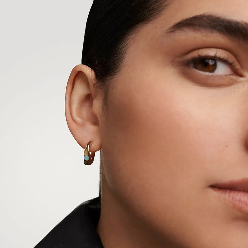Modern Fashion Commuter Jewelry Irregular Geometric Cubic Zirconia 925 Sterling Silver Hoop Earrings