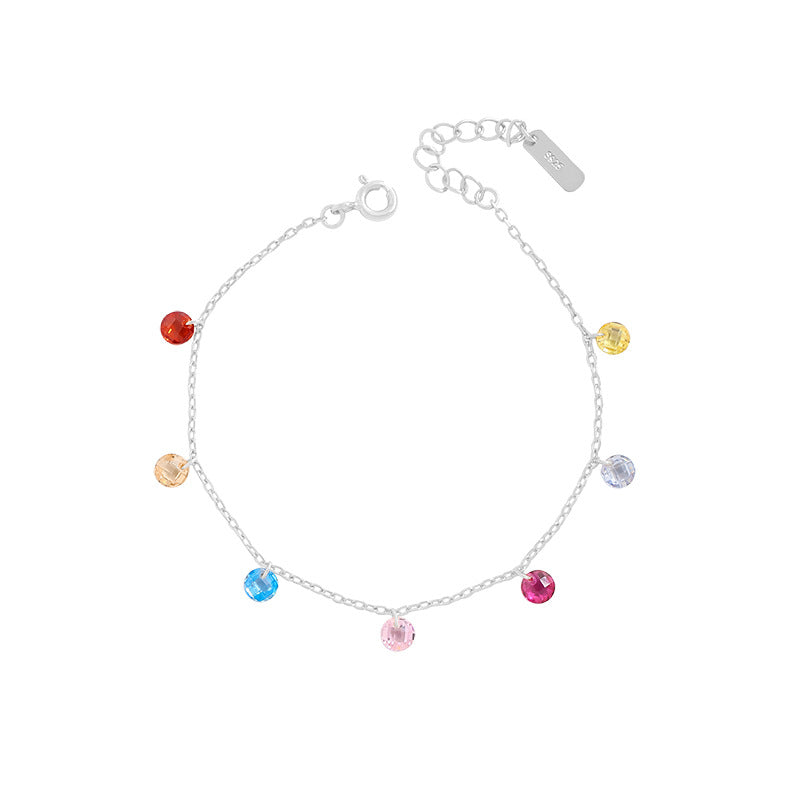 Girl Colorful Round Cubic Zirconia 925 Sterling Silver Bracelet