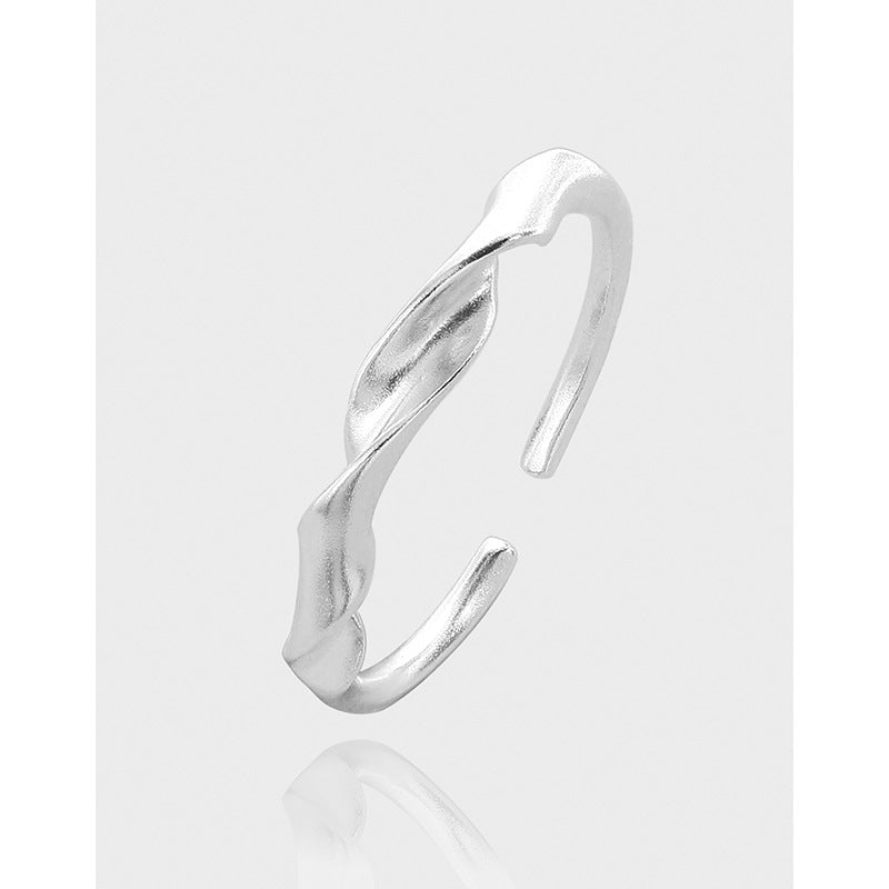 Women Elegant Fashion Minimalist Style Jewelry Twist Design Matte Finish S925 Sterling Silver Open Adjustable Ring