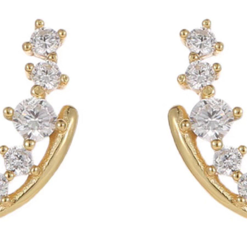 Fashion CZ Crescent Moon 925 Sterling Silver Stud Earrings