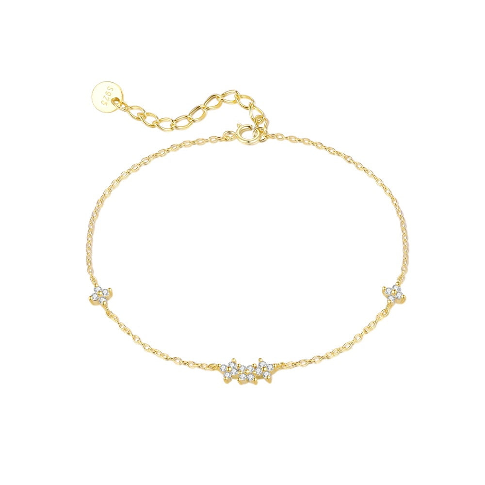 Simple White CZ Geometry Oval Waterdrop Star 925 Sterling Silver Bracelet