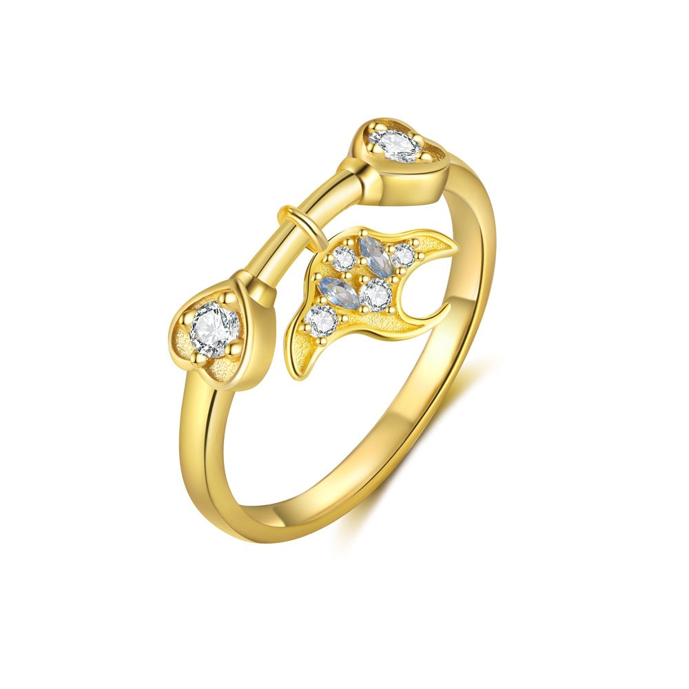 Holiday Gold Ocean CZ Mermaid Tail Fish Shell 925 Sterling Silver Adjustable Ring