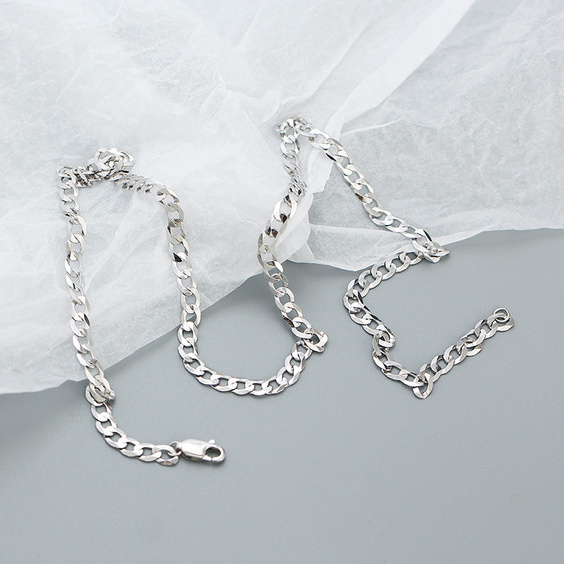 Women Layering Casual Party Modern Vintage Fashion Jewelry Flat Link Chain 925 Sterling Silver Cuban Chain Necklace