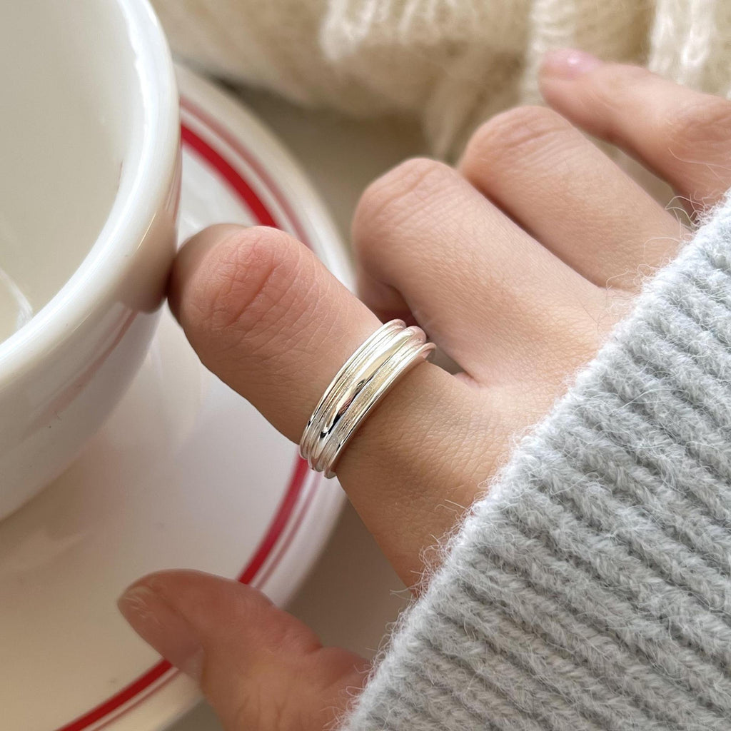 Modern Geometric Design Adjustable Pure Metal 925 Sterling Silver Ring