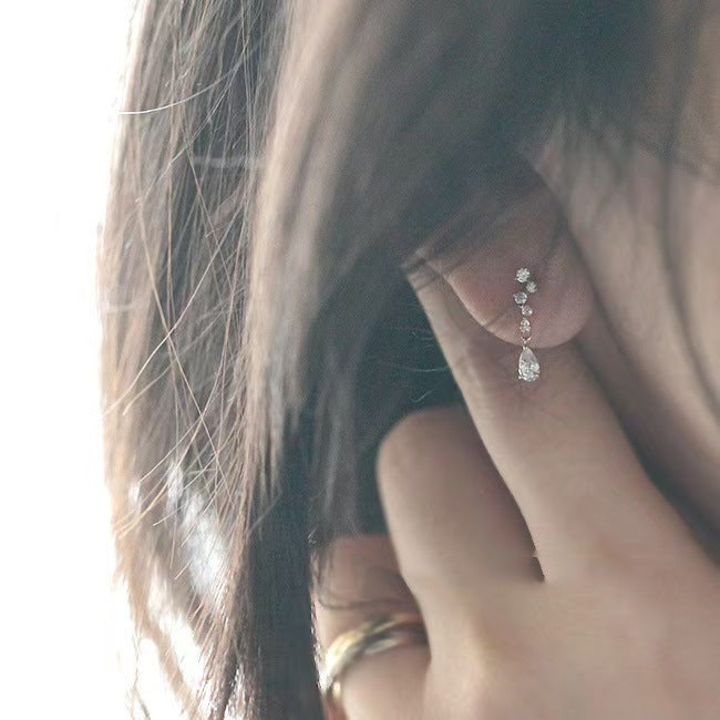 Women Fashion CZ Waterdrops 925 Sterling Silver Dangling Earrings
