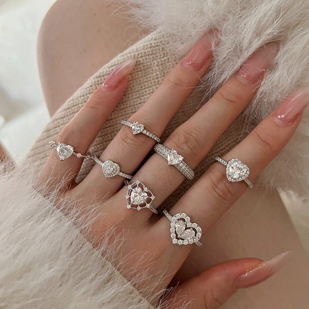 Wedding 8A Cubic Zirconia Heart 925 Sterling Silver Adjustable Ring