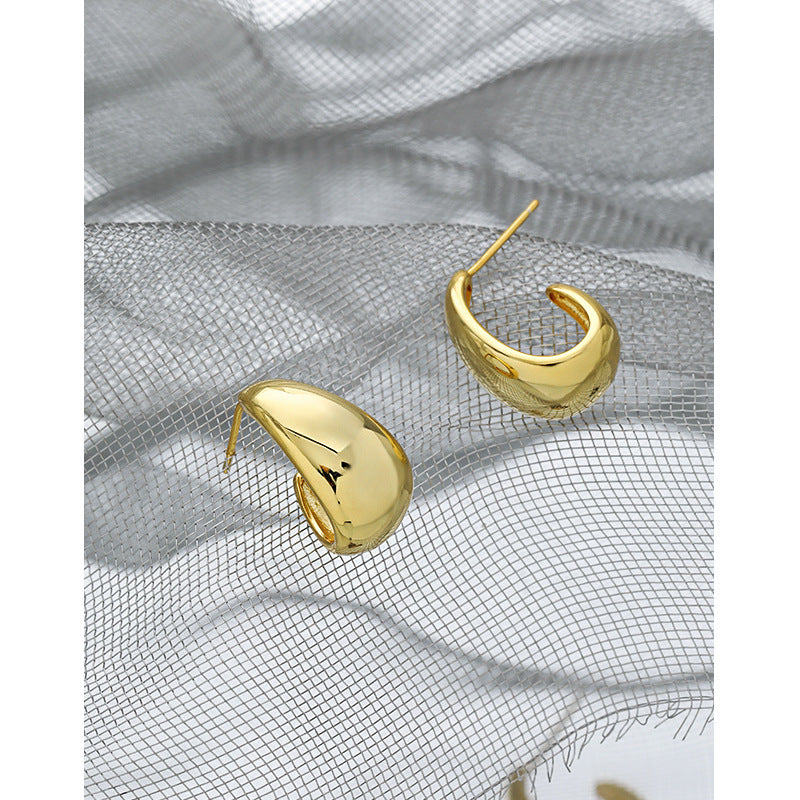minimalist and versatile geometric oval smooth texture S925 pure silver ear nail female